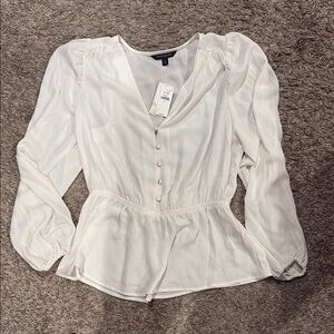 Banana Republic White Peplum Puff Sleeve Blouse